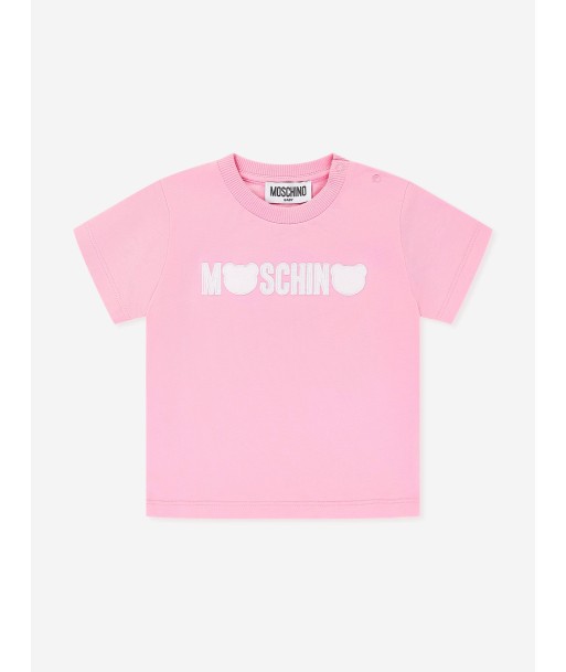 Moschino Baby Girls Teddy Logo T-Shirt in Pink de France