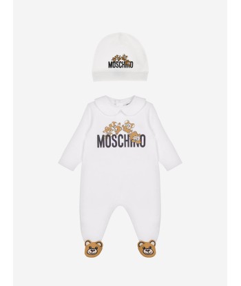 Moschino Baby Teddy Bear Babygrow Gift Set in White commande en ligne