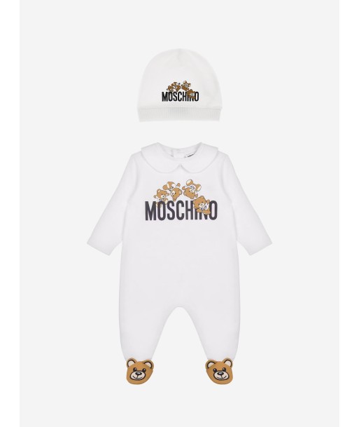 Moschino Baby Teddy Bear Babygrow Gift Set in White commande en ligne