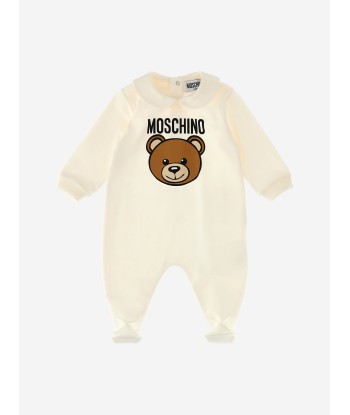 Moschino Baby Teddy Logo Babygrow in Ivory de France