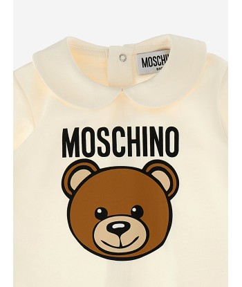 Moschino Baby Teddy Logo Babygrow in Ivory de France