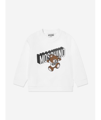 Moschino Baby Boys Teddy Logo Sweatshirt in White pas cher