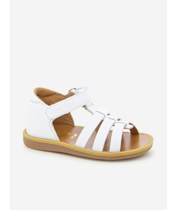 Pom D'Api Girls Leather Poppy Strap Sandals in White Profitez des Offres !