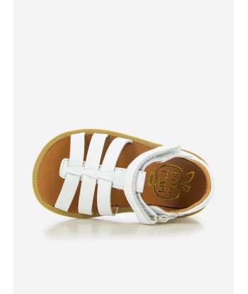 Pom D'Api Girls Leather Poppy Strap Sandals in White Profitez des Offres !