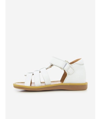 Pom D'Api Girls Leather Poppy Strap Sandals in White Profitez des Offres !