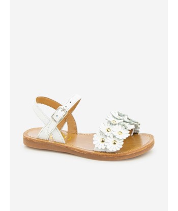 Pom D'Api Girls Leather Plagette Multi Flower Sandals in White pas chere