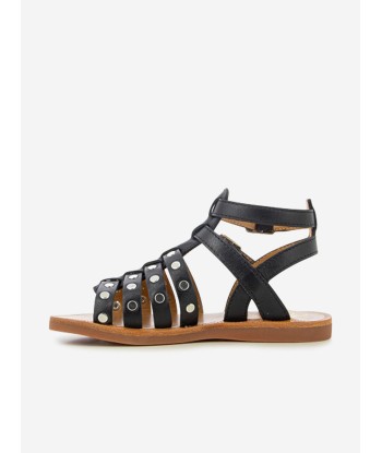 Pom D'Api Girls Leather Plagette Stud Sandals in Black Toutes les collections ici