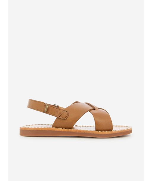 Pom D'Api Kids Leather Plage Stitch Cross Sandals in Brown livraison gratuite