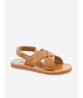 Pom D'Api Kids Leather Plage Stitch Cross Sandals in Brown livraison gratuite