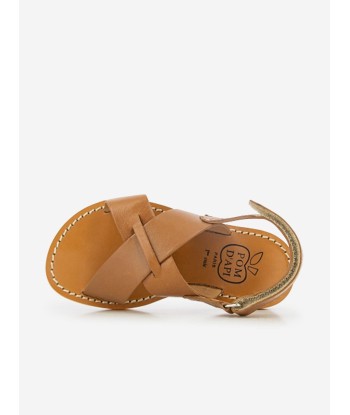 Pom D'Api Kids Leather Plage Stitch Cross Sandals in Brown livraison gratuite