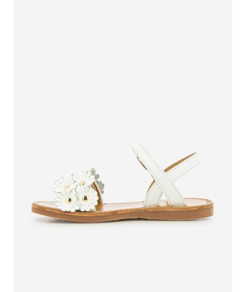 Pom D'Api Girls Leather Plagette Multi Flower Sandals in White pas chere