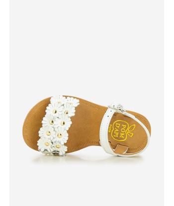 Pom D'Api Girls Leather Plagette Multi Flower Sandals in White pas chere