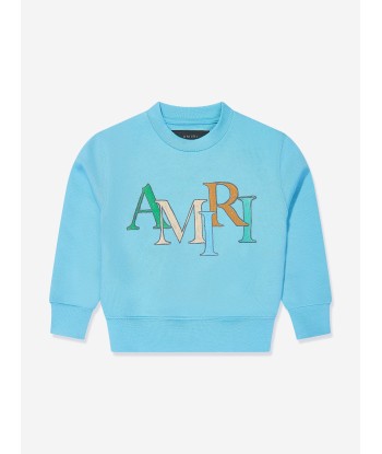 Amiri Kids Logo Staggered Scribble Sweatshirt in Blue en linge