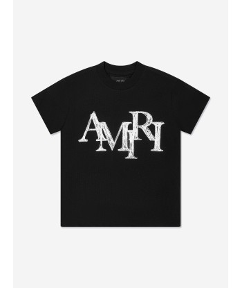 Amiri Kids Staggered Scribble Logo T-Shirt in Black Comment ça marche