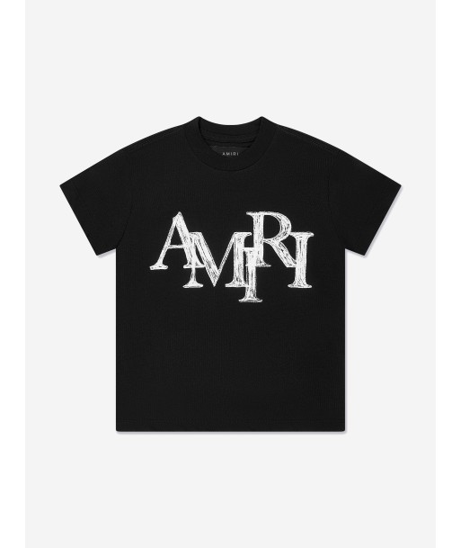 Amiri Kids Staggered Scribble Logo T-Shirt in Black Comment ça marche