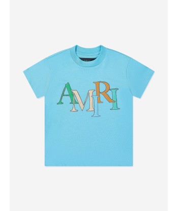 Amiri Kids Staggered Scribble Logo T-Shirt in Blue Voir les baskets