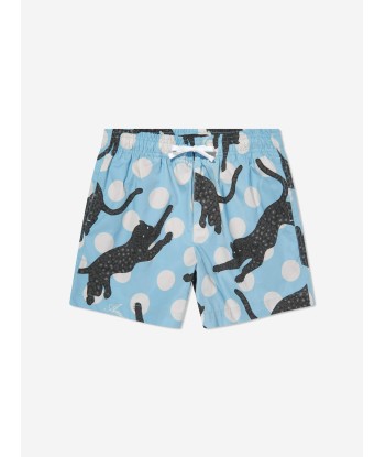 Amiri Boys Leopard Polka Dots Swim Trunks in Blue Les magasins à Paris et en Île-de-France