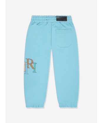 Amiri Kids Staggered Scribble Logo Joggers in Blue de l' environnement