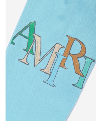 Amiri Kids Staggered Scribble Logo Joggers in Blue de l' environnement