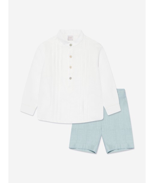 Paz Rodriguez Boys Linen Shorts Set in Green rembourrage situé sous