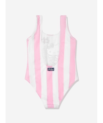 MC2 Saint Barth Girls Hello Kitty Striped Swimsuit in Pink livraison gratuite