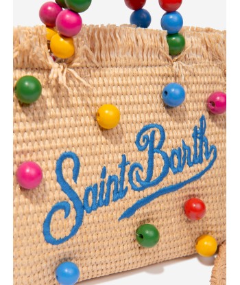 MC2 Saint Barth Girls Embroidered Wooden Beads Bag in Beige acheter