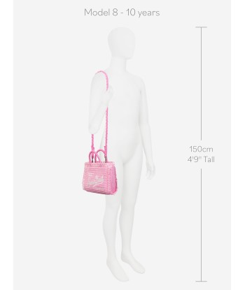 MC2 Saint Barth Girls Embroidered Straw Bag in Pink Comparez et commandez 