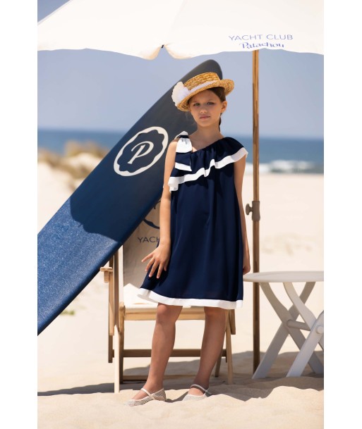 Patachou Girls Ruffle Yacht Club Dress in Navy Les magasins à Paris