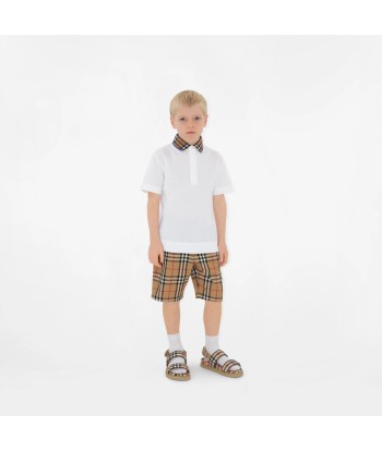 Burberry Boys Check Collar Johane Polo Shirt in White outlet