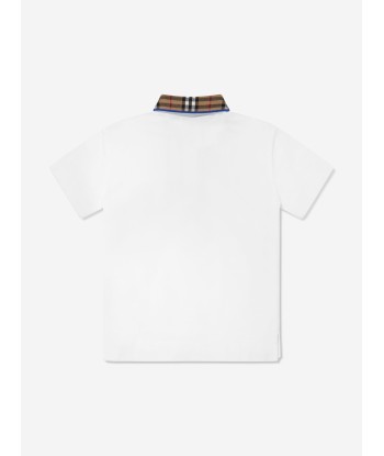 Burberry Boys Check Collar Johane Polo Shirt in White outlet