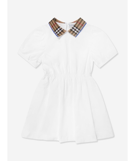 Burberry Girls Check Collar Alesea Dress in White Faites des économies