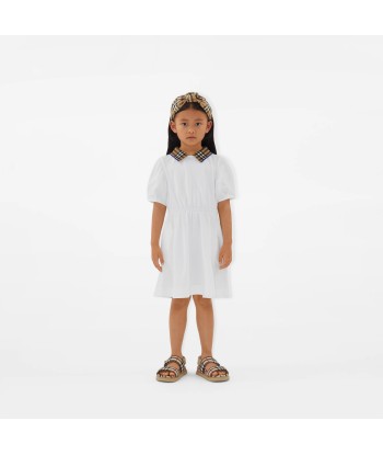 Burberry Girls Check Collar Alesea Dress in White Faites des économies