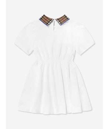 Burberry Girls Check Collar Alesea Dress in White Faites des économies