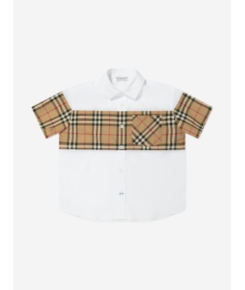 Burberry Boys Check Panel Devon Shirt in White en ligne des produits 