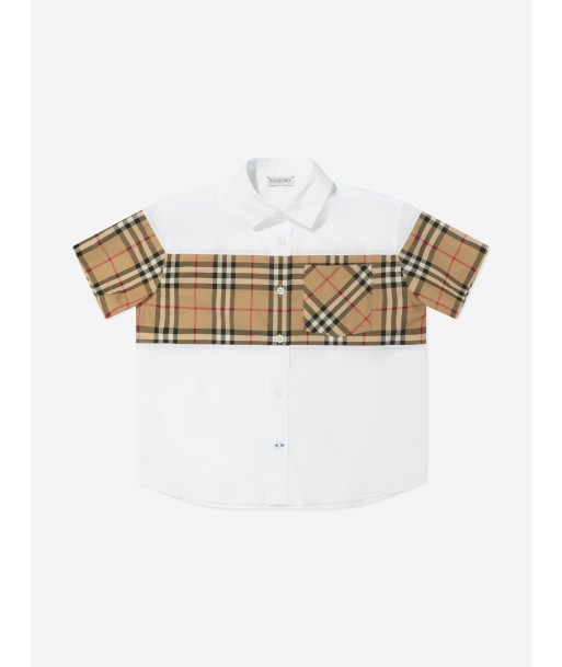 Burberry Boys Check Panel Devon Shirt in White en ligne des produits 