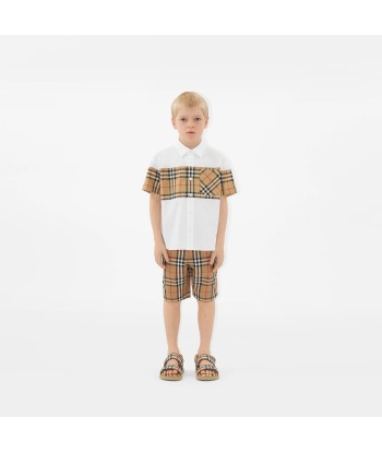 Burberry Boys Check Panel Devon Shirt in White en ligne des produits 