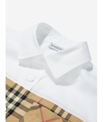 Burberry Boys Check Panel Devon Shirt in White en ligne des produits 