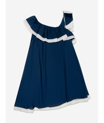 Patachou Girls Ruffle Yacht Club Dress in Navy Les magasins à Paris