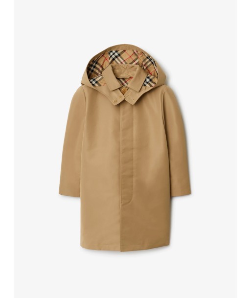 Burberry Boys Nathaniel Hooded Car Coat in Beige la chaussure