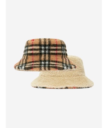 Burberry Kids Reversible Fleece Bucket Hat in Beige pas chere