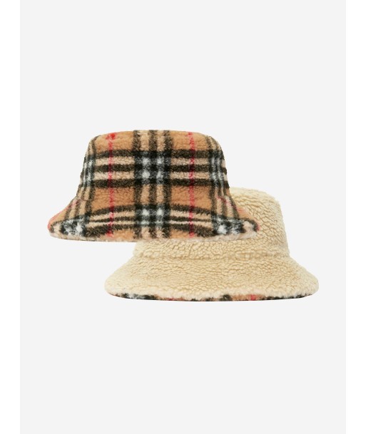 Burberry Kids Reversible Fleece Bucket Hat in Beige pas chere