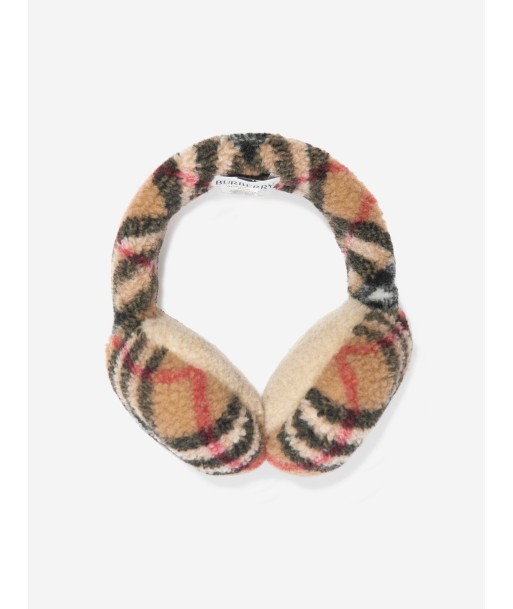 Burberry Girls Check Fleece Earmuffs in Beige acheter en ligne