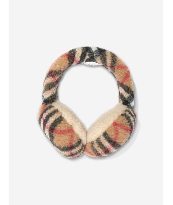 Burberry Girls Check Fleece Earmuffs in Beige acheter en ligne