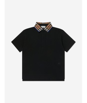 Burberry Boys Check Collar Johane Polo Shirt in Black 2023