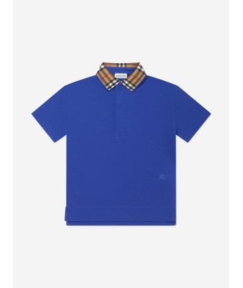 Burberry Boys Check Collar Johane Polo Shirt in Blue Comment ça marche