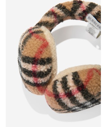 Burberry Girls Check Fleece Earmuffs in Beige acheter en ligne