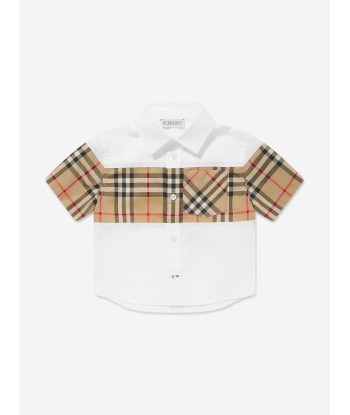 Burberry Baby Boys Check Panel Devon Shirt in White Par le système avancé 