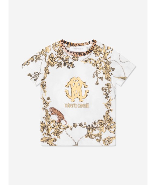 Roberto Cavalli Girls Arabesque Logo T-Shirt in White en linge