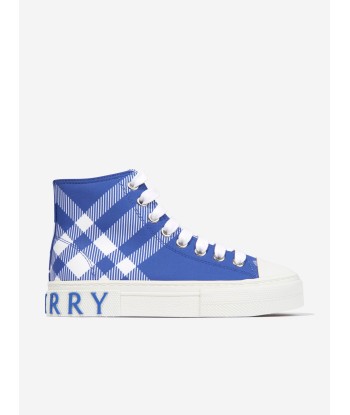 Burberry Kids Cotton Check High Top Trainers in Blue des créatures d'habitude