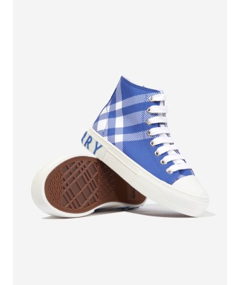 Burberry Kids Cotton Check High Top Trainers in Blue des créatures d'habitude